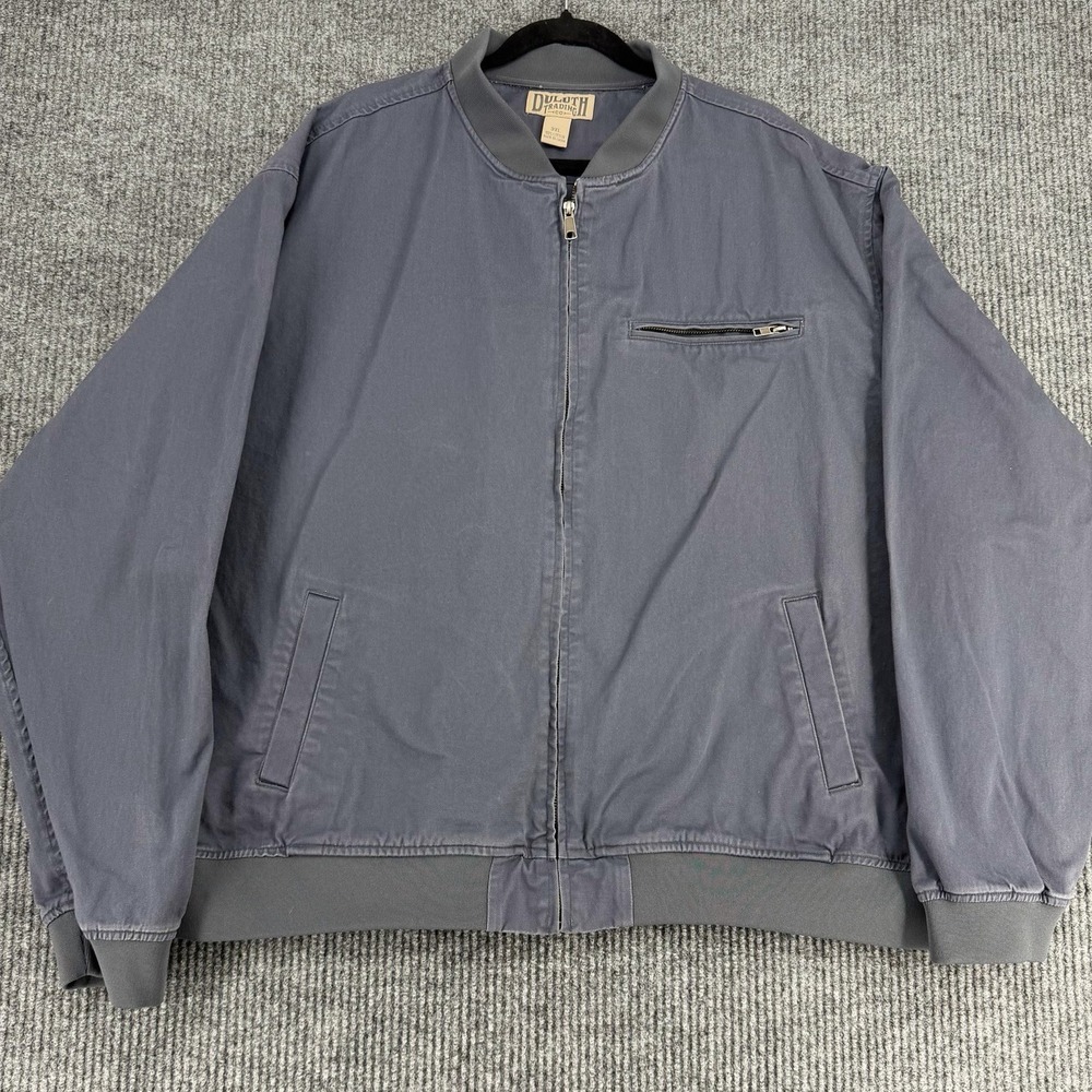 Duluth Trading Mens 3XL Workwear Bomber Jacket Slate Gray Cotton Full Zip
